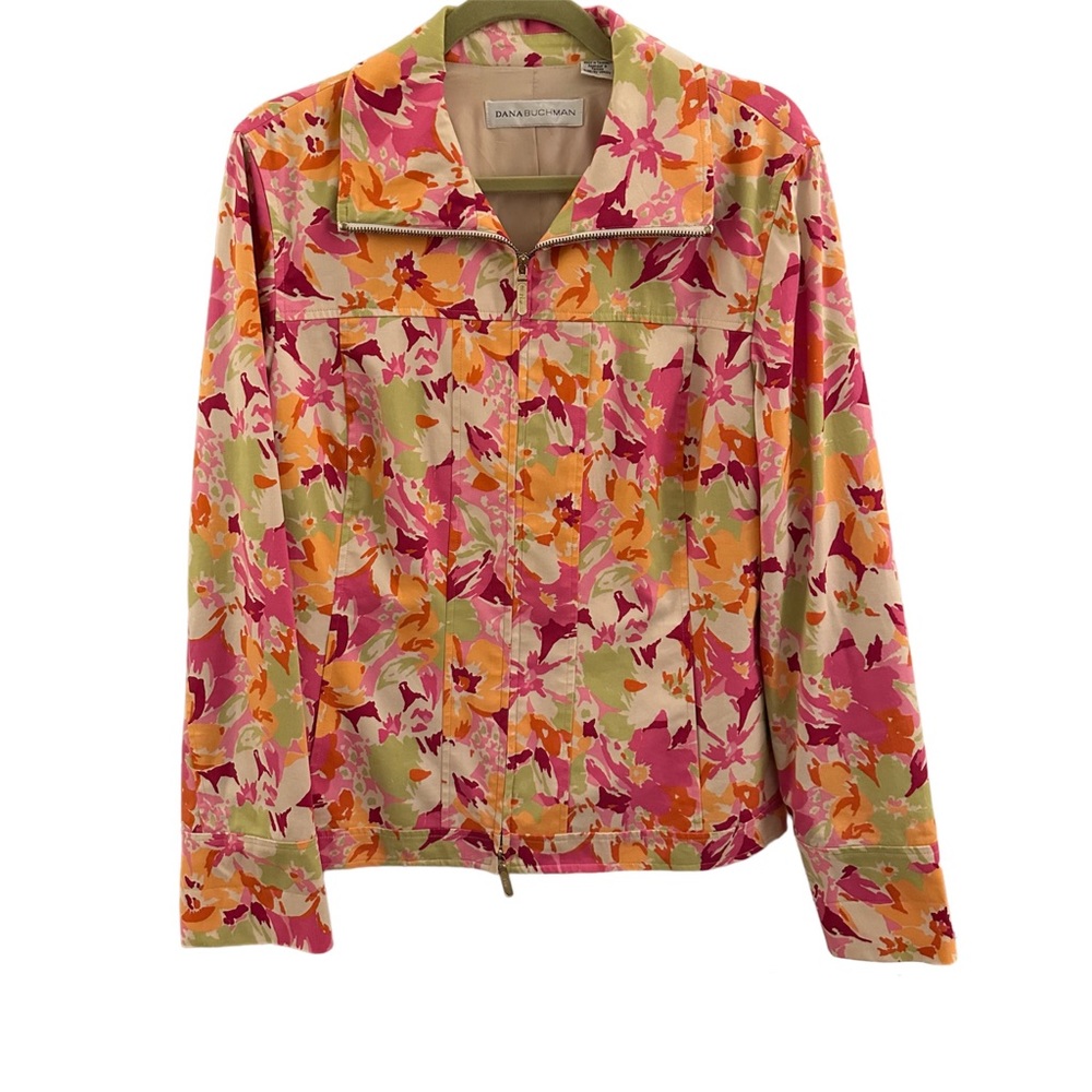 Dana Buchman Vintage Vibrant Floral Zip Up Fully Lined Light Jacket Size 14